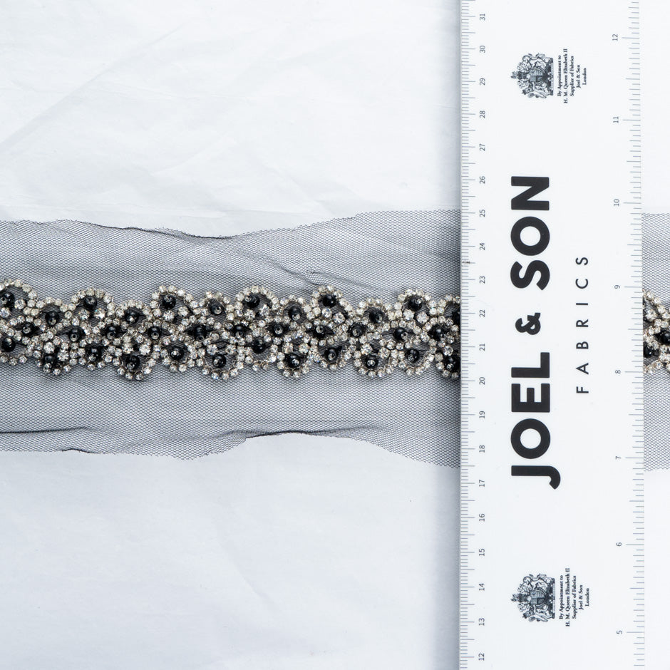 Diamanté & Black Beaded Tulle Trim