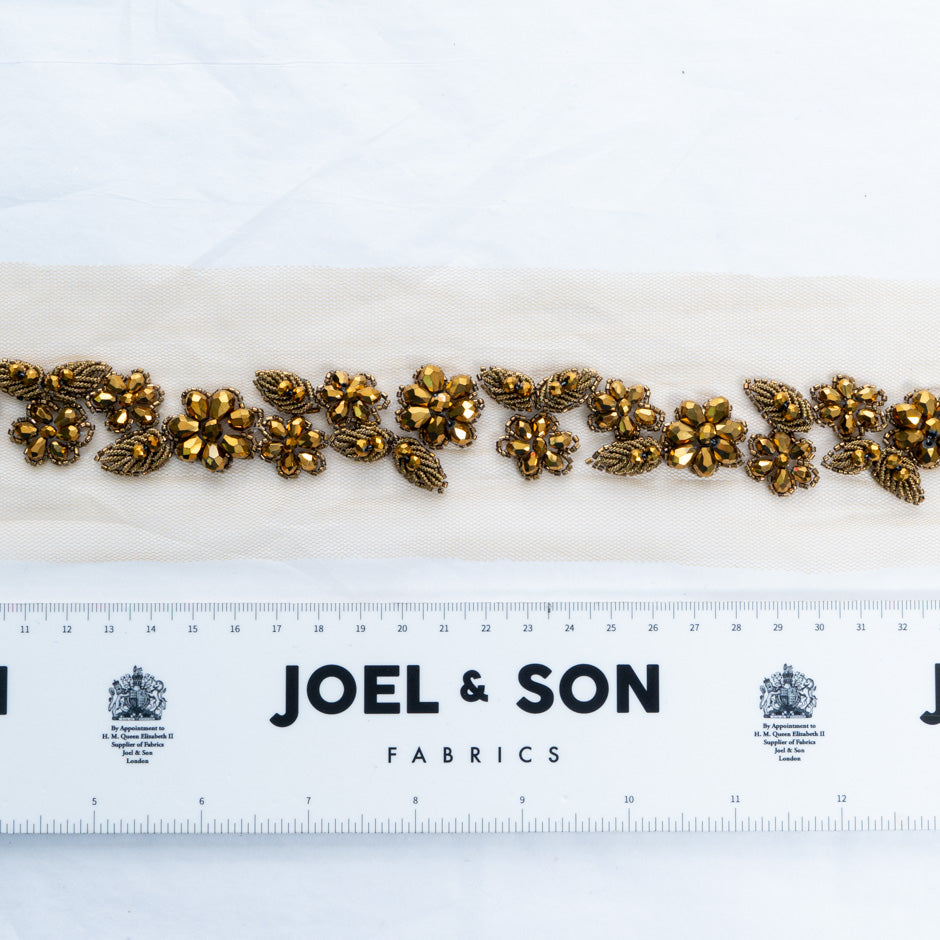Dark Gold Floral Beaded Tulle Trim