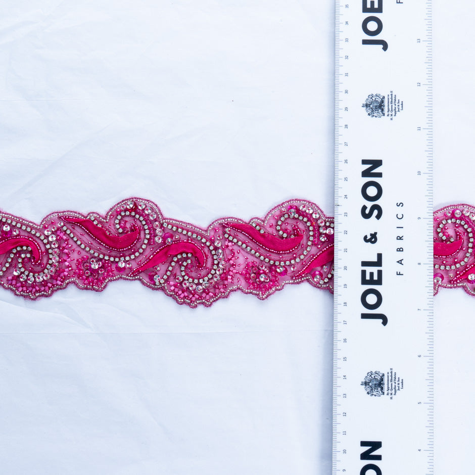 Fuchsia Pink Diamanté & Beaded Trim