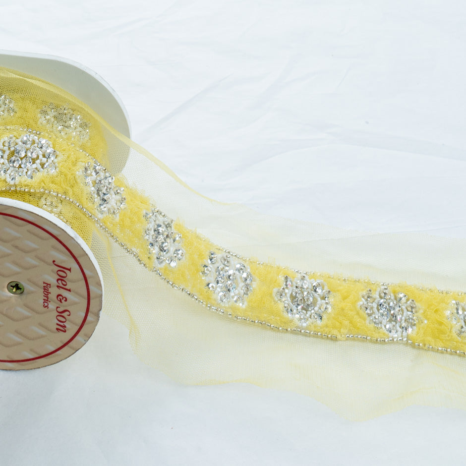Clear Beaded Yellow Tulle Trim