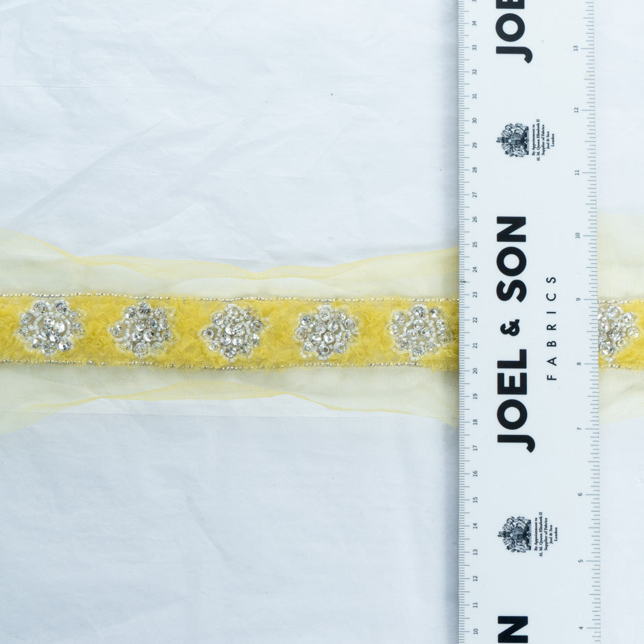 Clear Beaded Yellow Tulle Trim