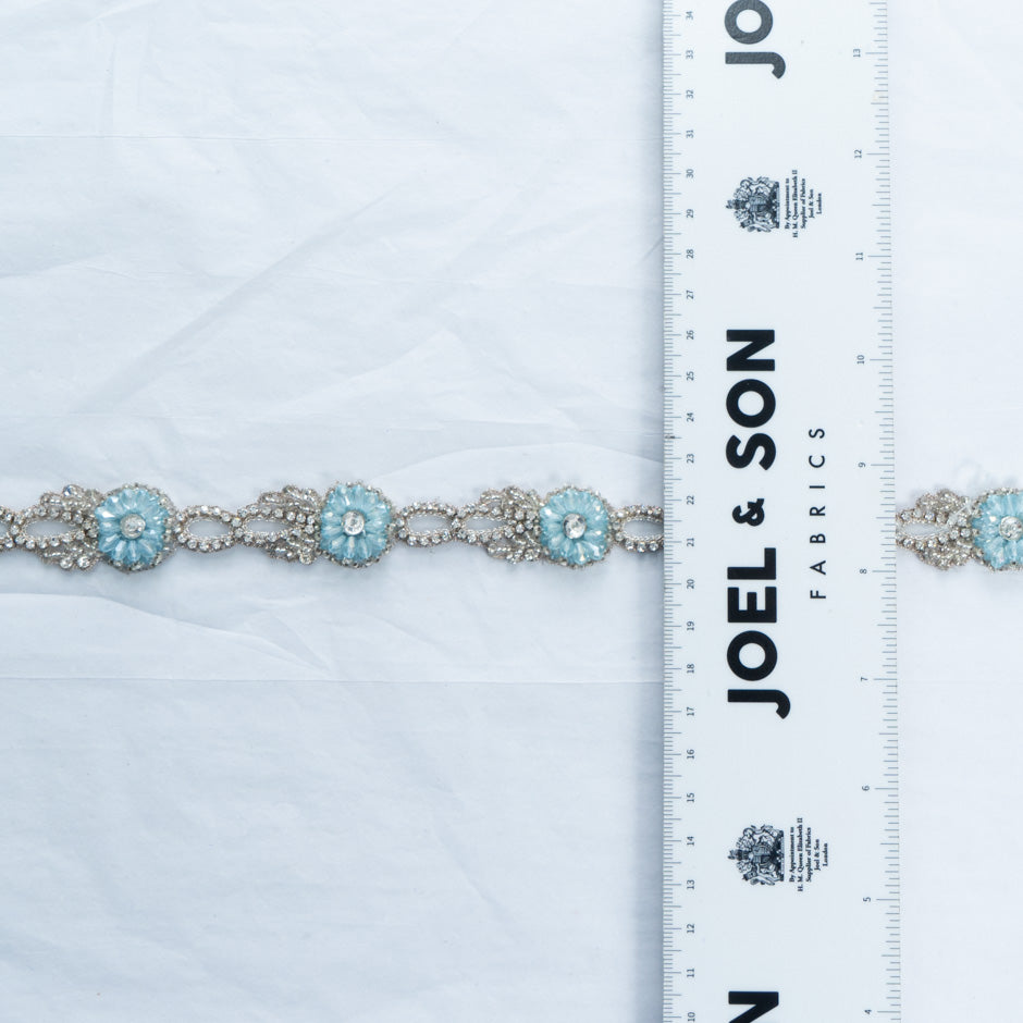 Baby Blue Beaded & Silver Diamanté Trim