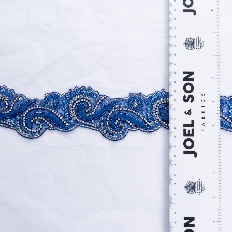 Deep Royal Blue Diamanté & Beaded Trim