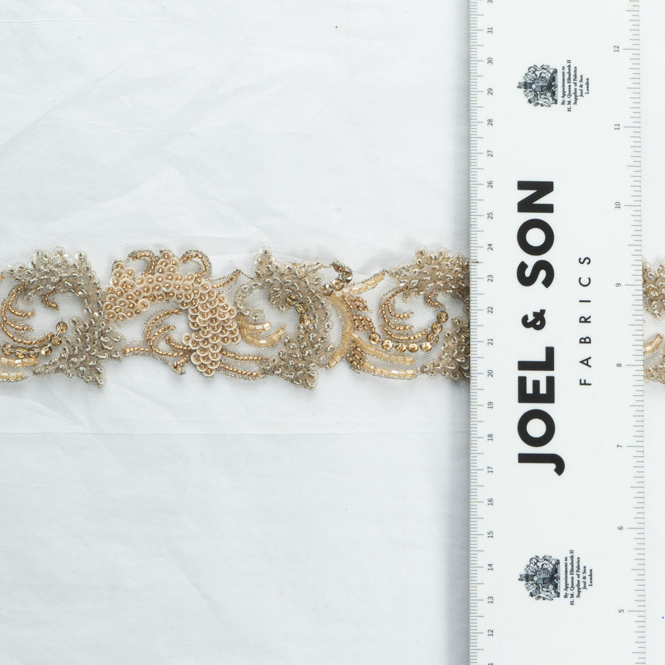 Soft Gold Sequin & Beaded Tulle Trim