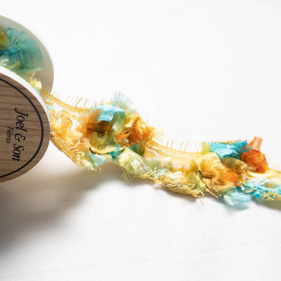 Turquoise & Orange 'Feather Like' Woven Yellow Trim