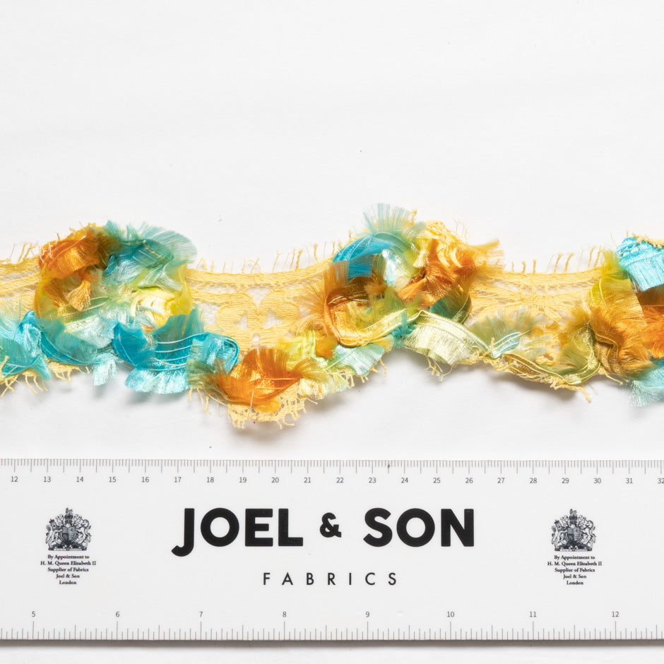 Turquoise & Orange 'Feather Like' Woven Yellow Trim