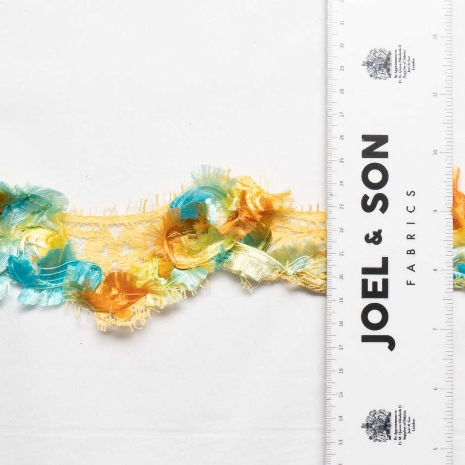 Turquoise & Orange 'Feather Like' Woven Yellow Trim