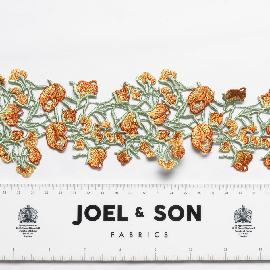 Orange Floral Green Guipure Trim