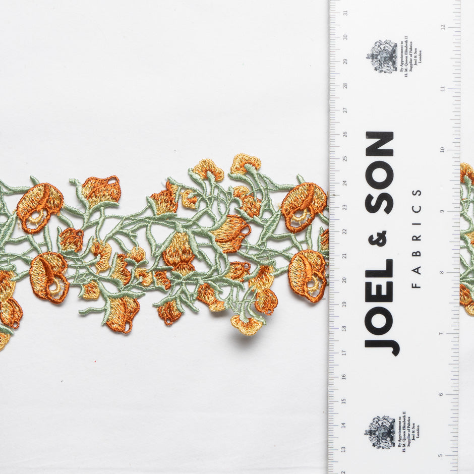 Orange Floral Green Guipure Trim