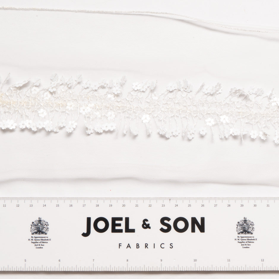 White Floral Sequin Hand Embroidered Trim