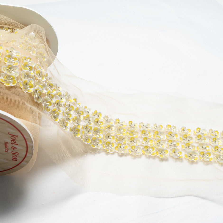 Yellow Floral Hand Beaded Trim