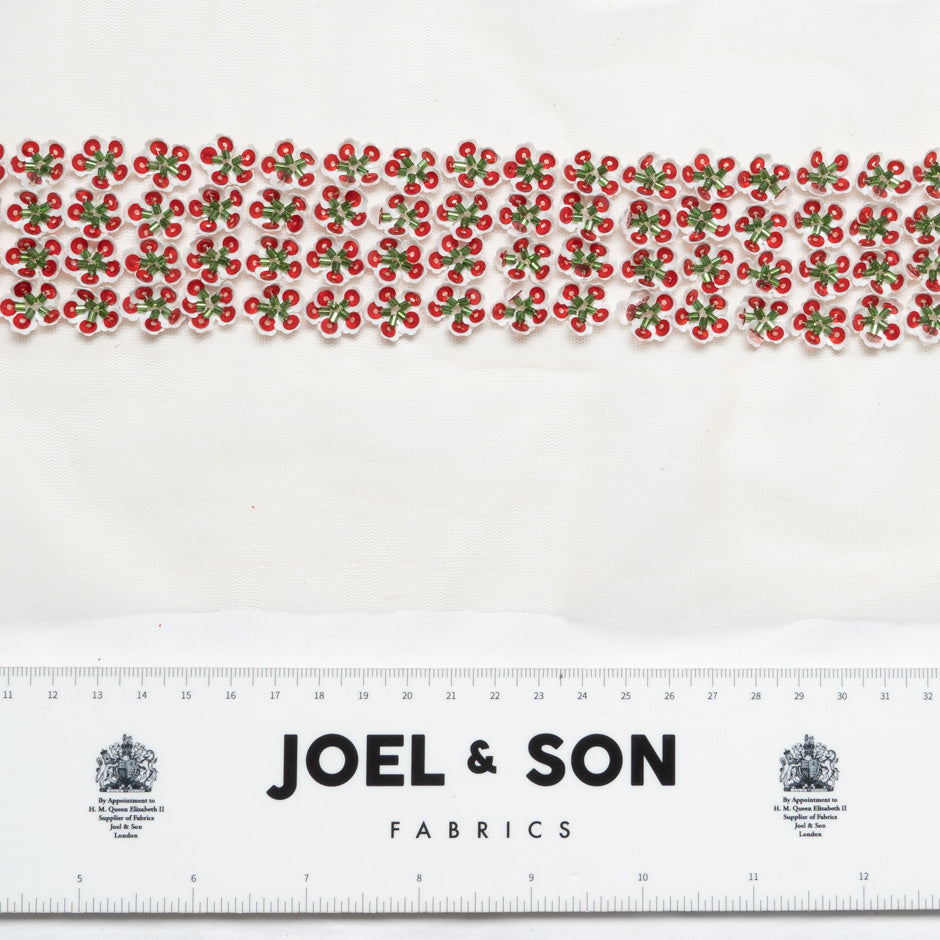 Cherry Red Floral Hand Beaded Trim