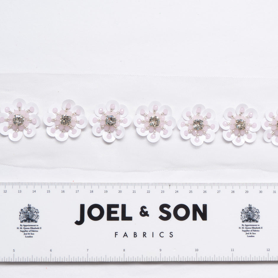 Pink & White Floral Hand Beaded Trim