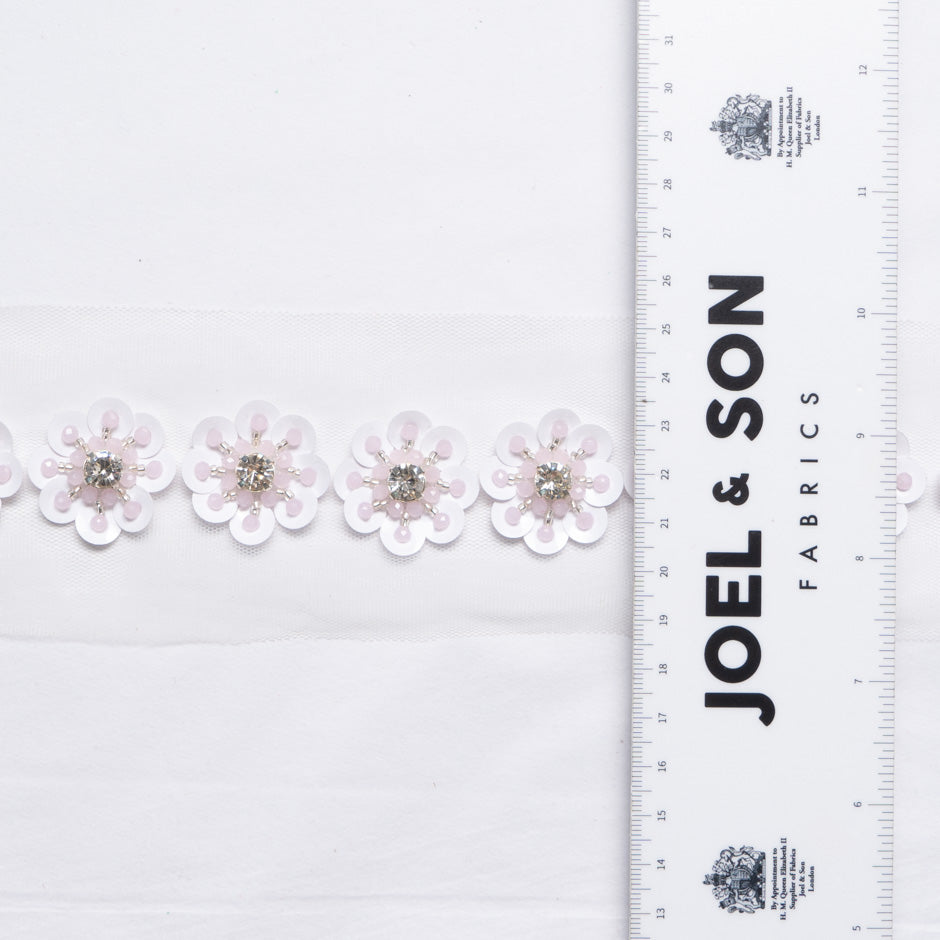 Pink & White Floral Hand Beaded Trim