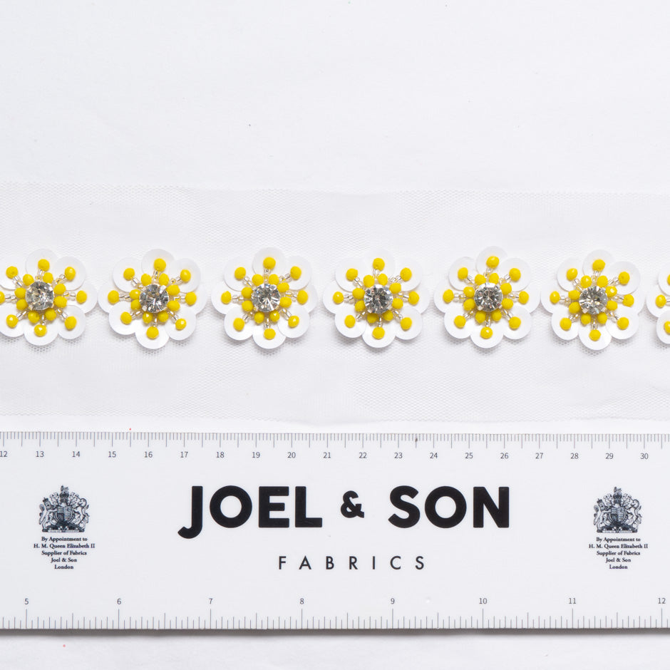Yellow & White Floral Hand Beaded Trim