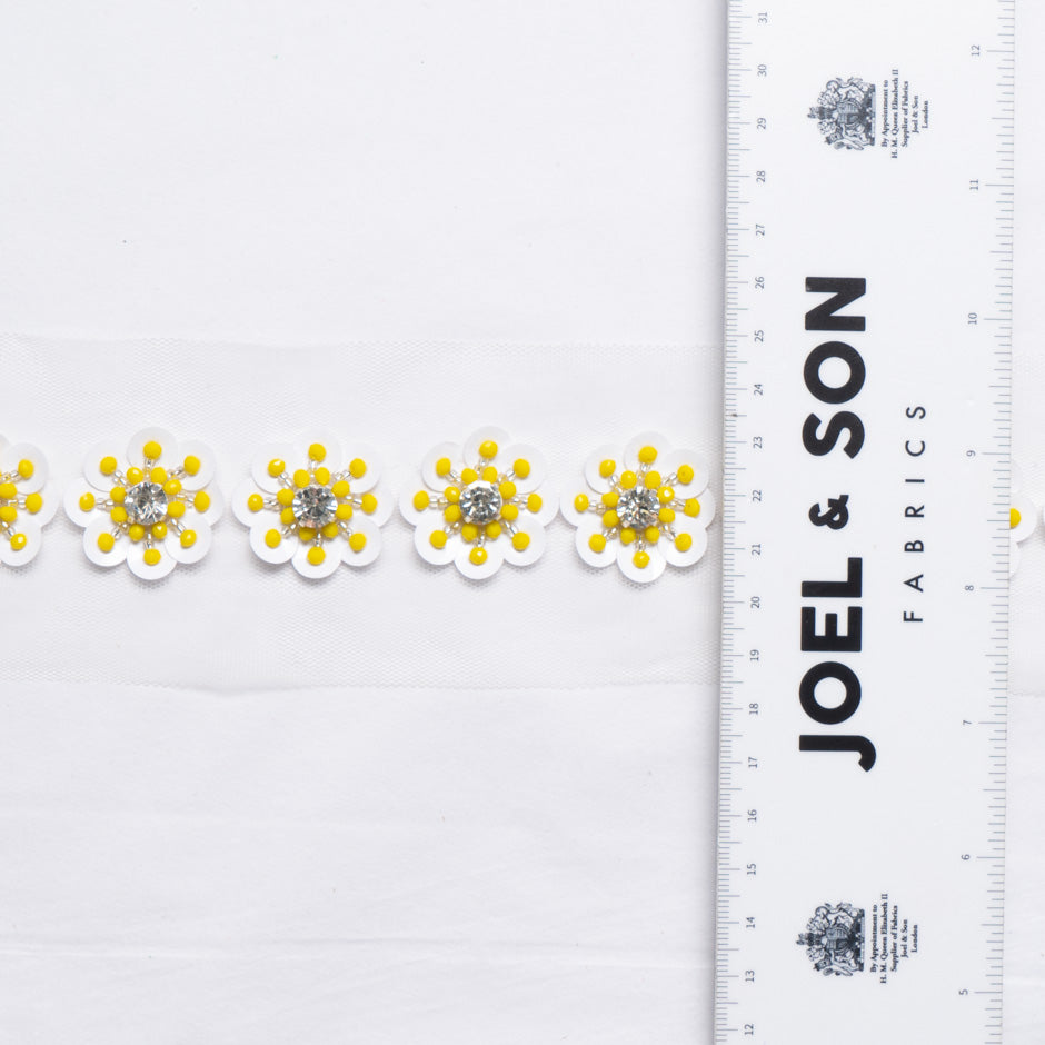 Yellow & White Floral Hand Beaded Trim
