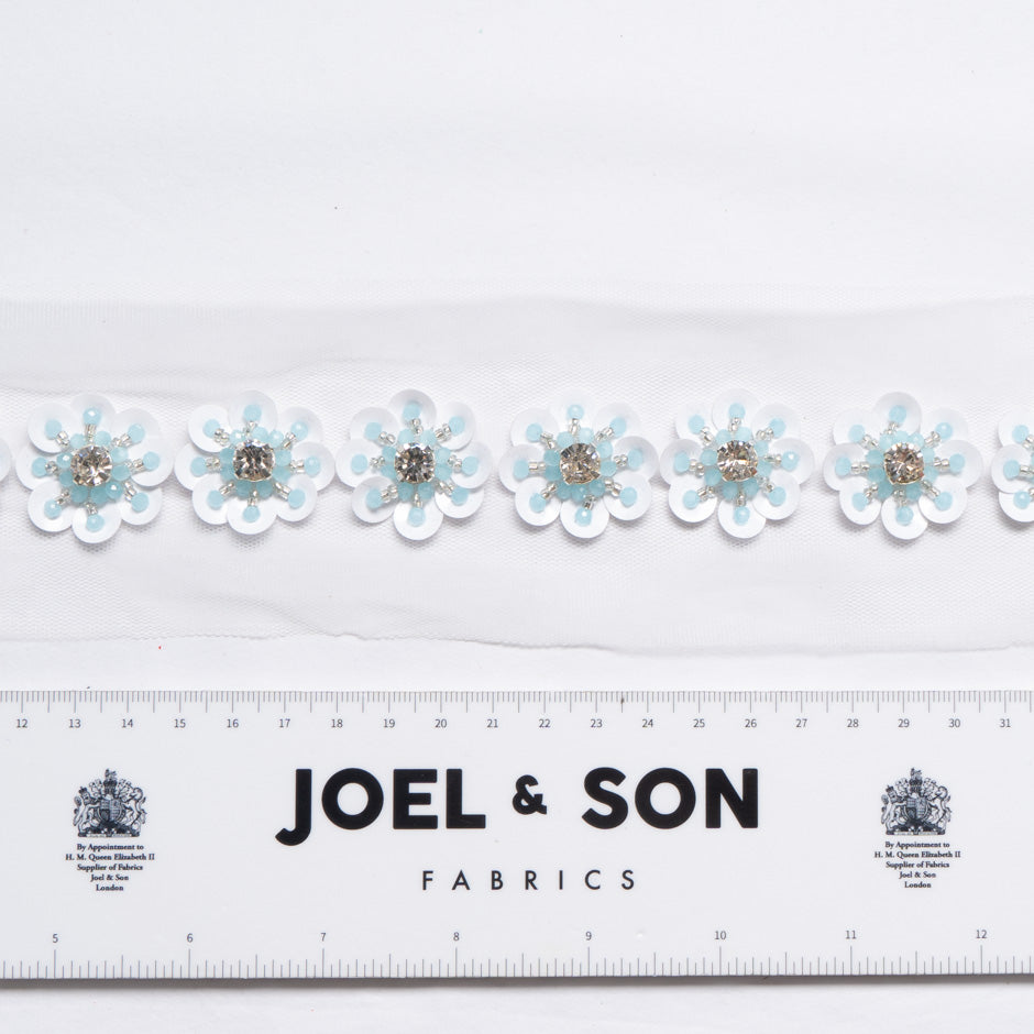 Baby Blue & White Floral Hand Beaded Trim
