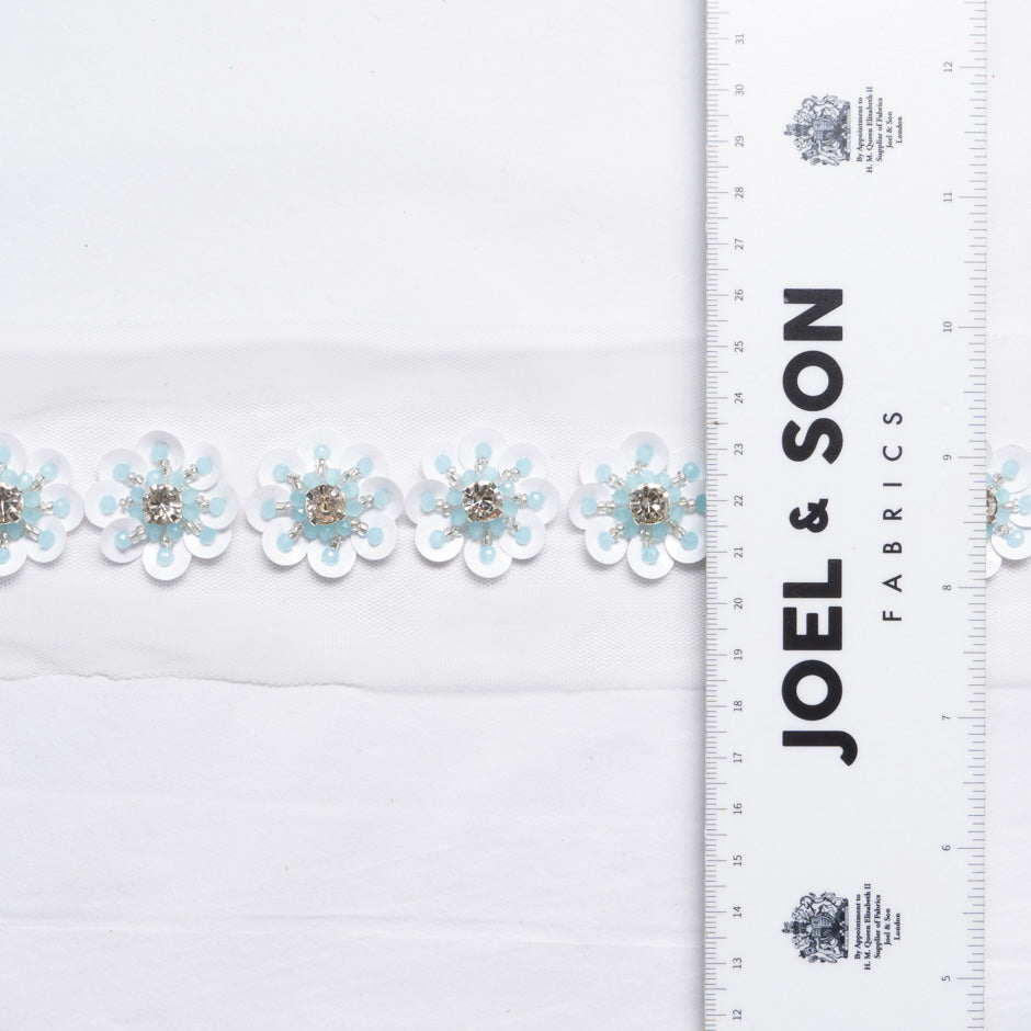 Baby Blue & White Floral Hand Beaded Trim