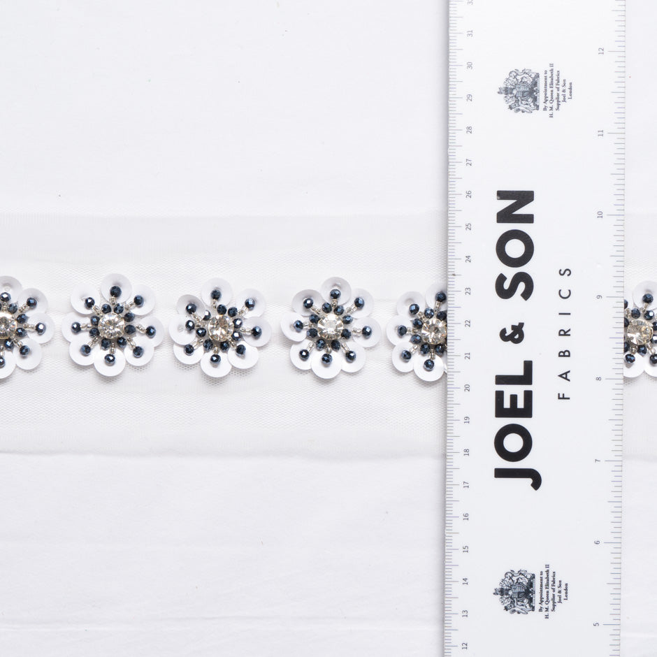 Navy & White Floral Hand Beaded Trim