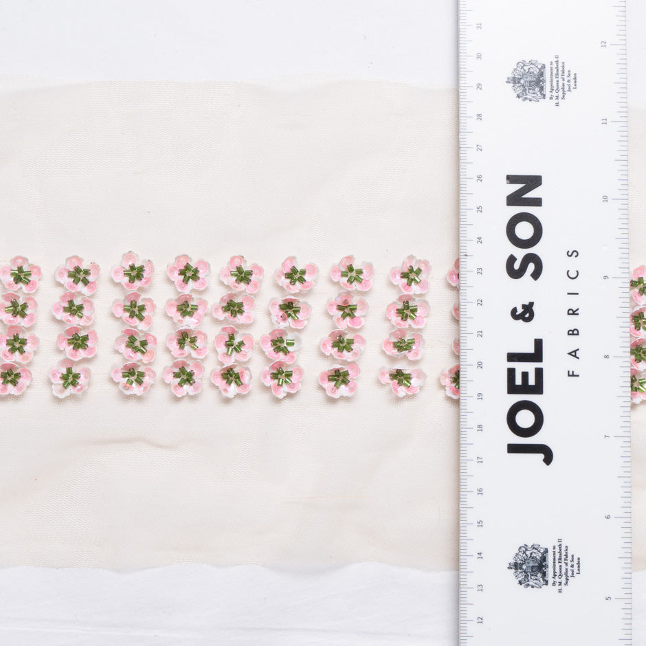 Pink Floral Hand Beaded Trim