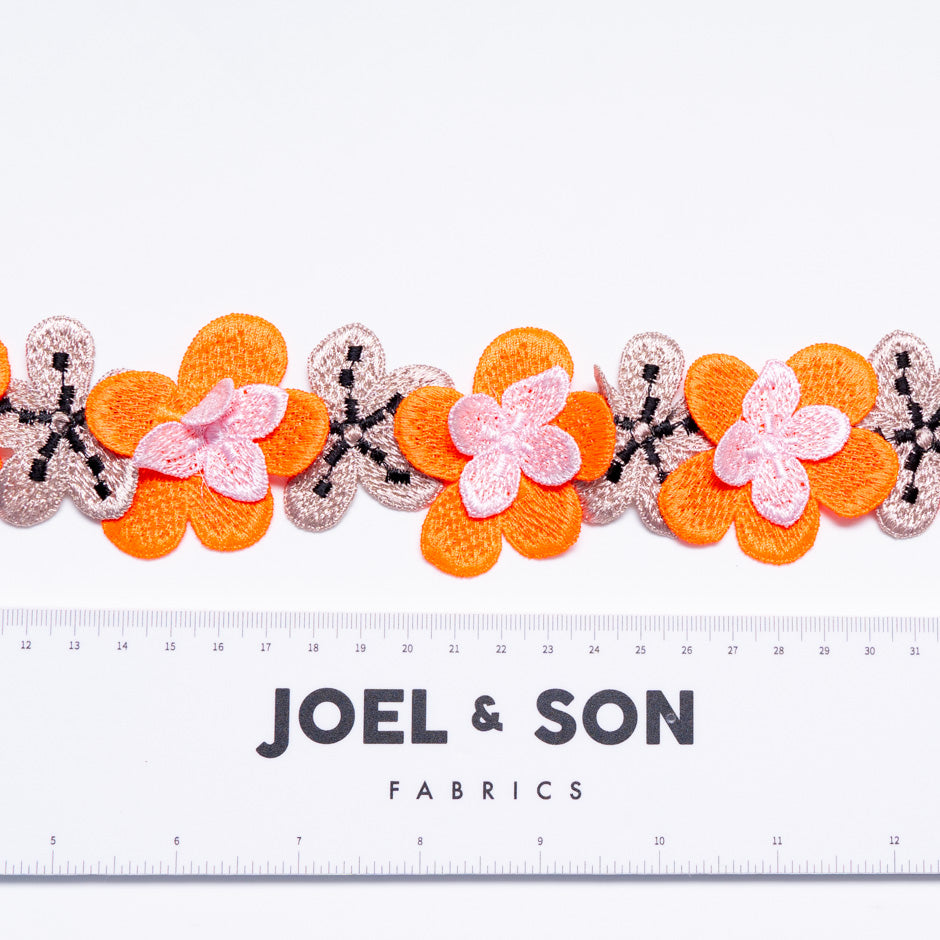 Neon Orange  Floral Trim