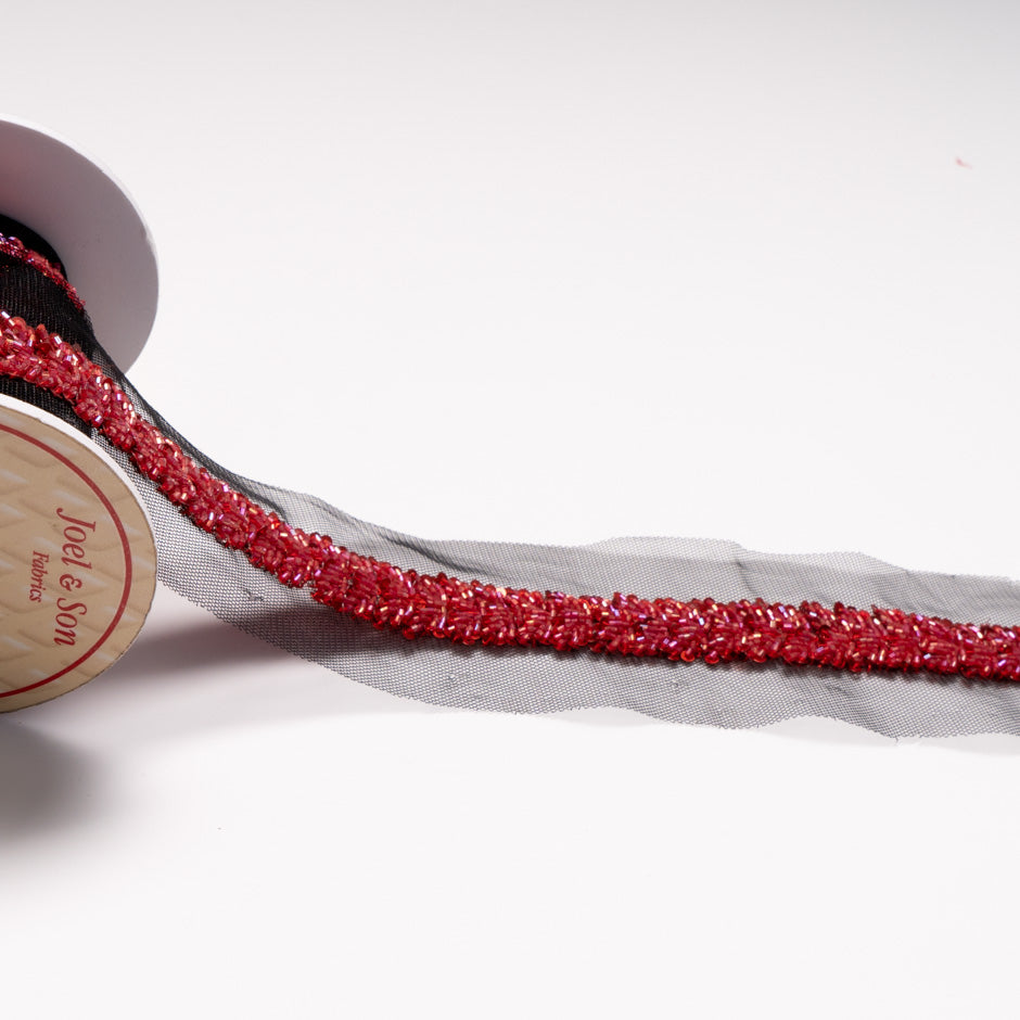 Red Beaded Tulle Trim