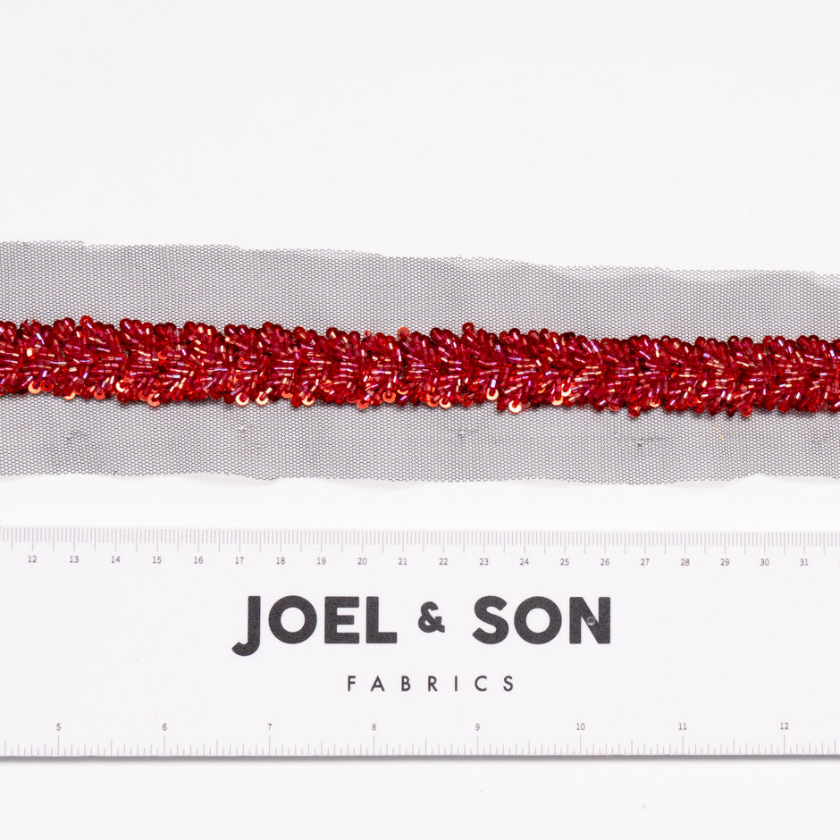 Red Beaded Tulle Trim