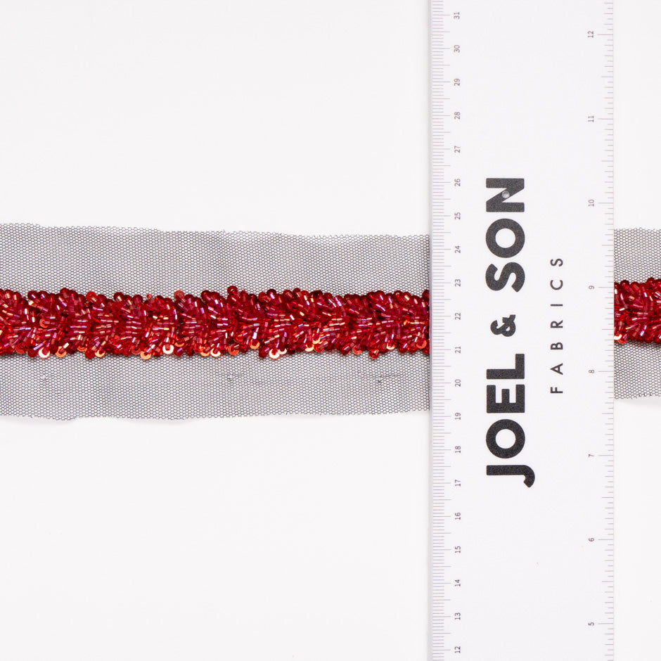 Red Beaded Tulle Trim