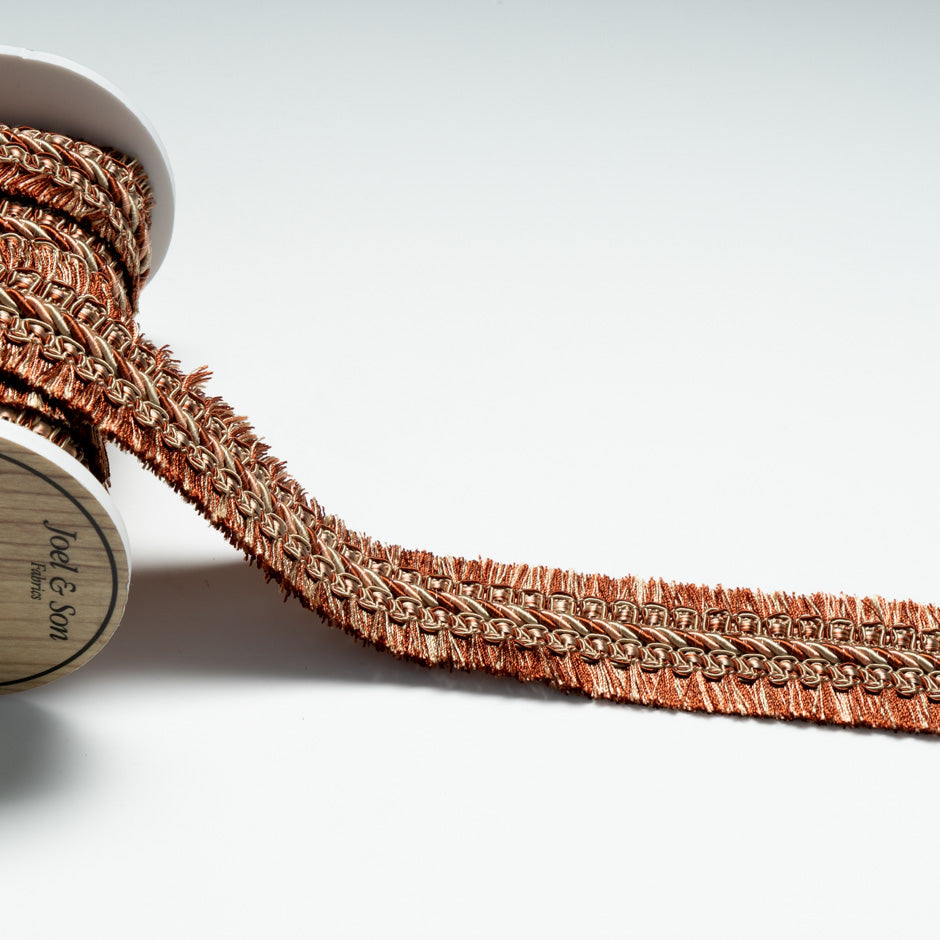 Peach & Rust Wide Braided Fringed Trim