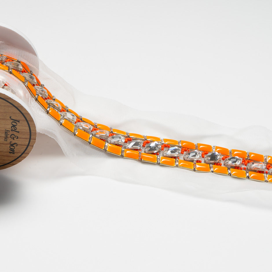 Bright Orange & Diamanté Beaded Trim