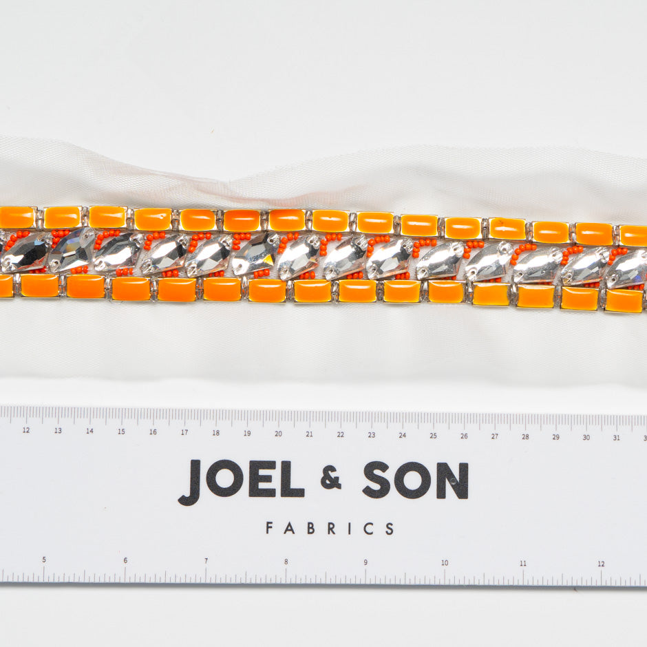 Bright Orange & Diamanté Beaded Trim