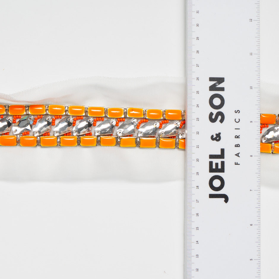 Bright Orange & Diamanté Beaded Trim
