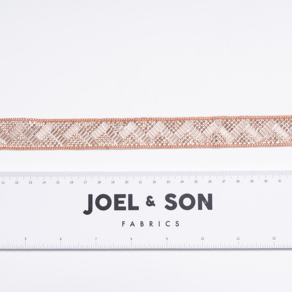 Pink Gold Bugle Bead & Diamanté Trim