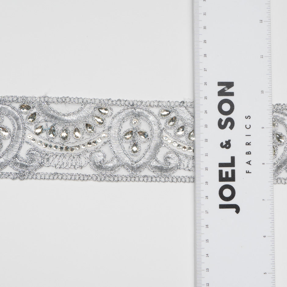Silver Diamanté Corded Tulle Trim
