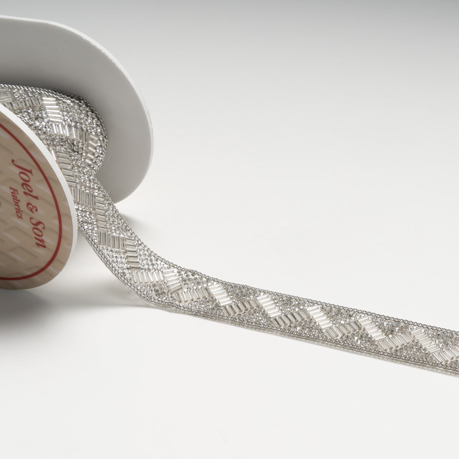 Silver Bugle Bead & Diamanté Trim