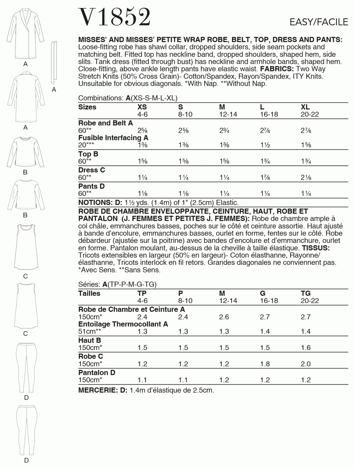 ROBE, TOP, DRESS & TROUSER SET - V1852