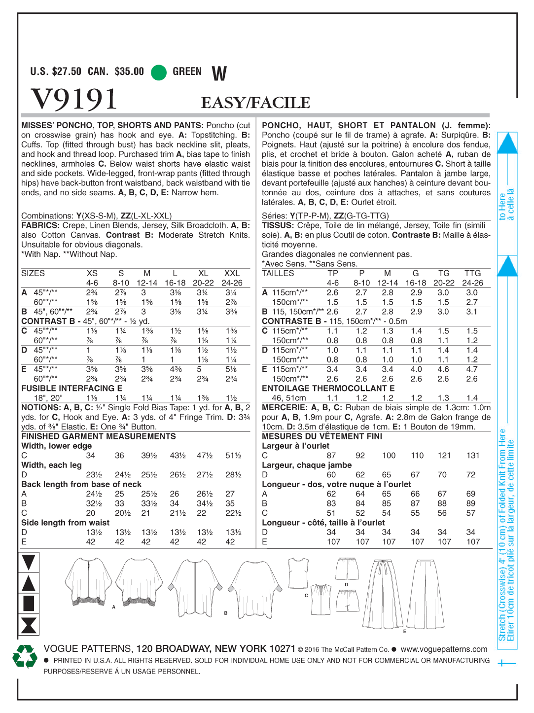 PONCHO/TOP/SHORTS/TROUSERS - V9191