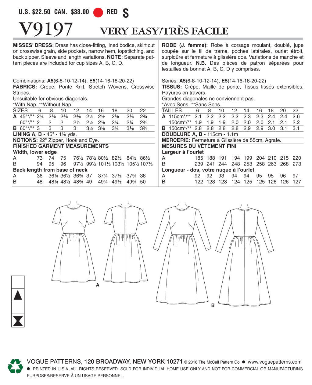 Pattern V1829 DRESS - V9197