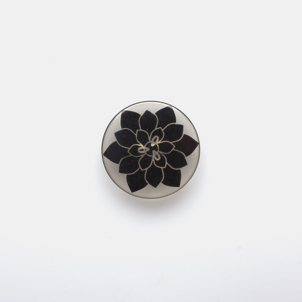 Black Floral Clear Set Button - Small