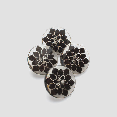 Black Floral Clear Set Button - Medium