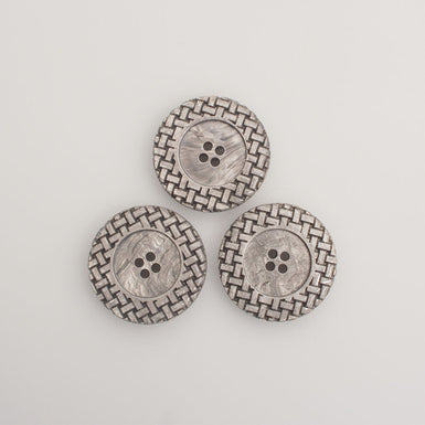 Silver Grey Basket Weave Button - Large