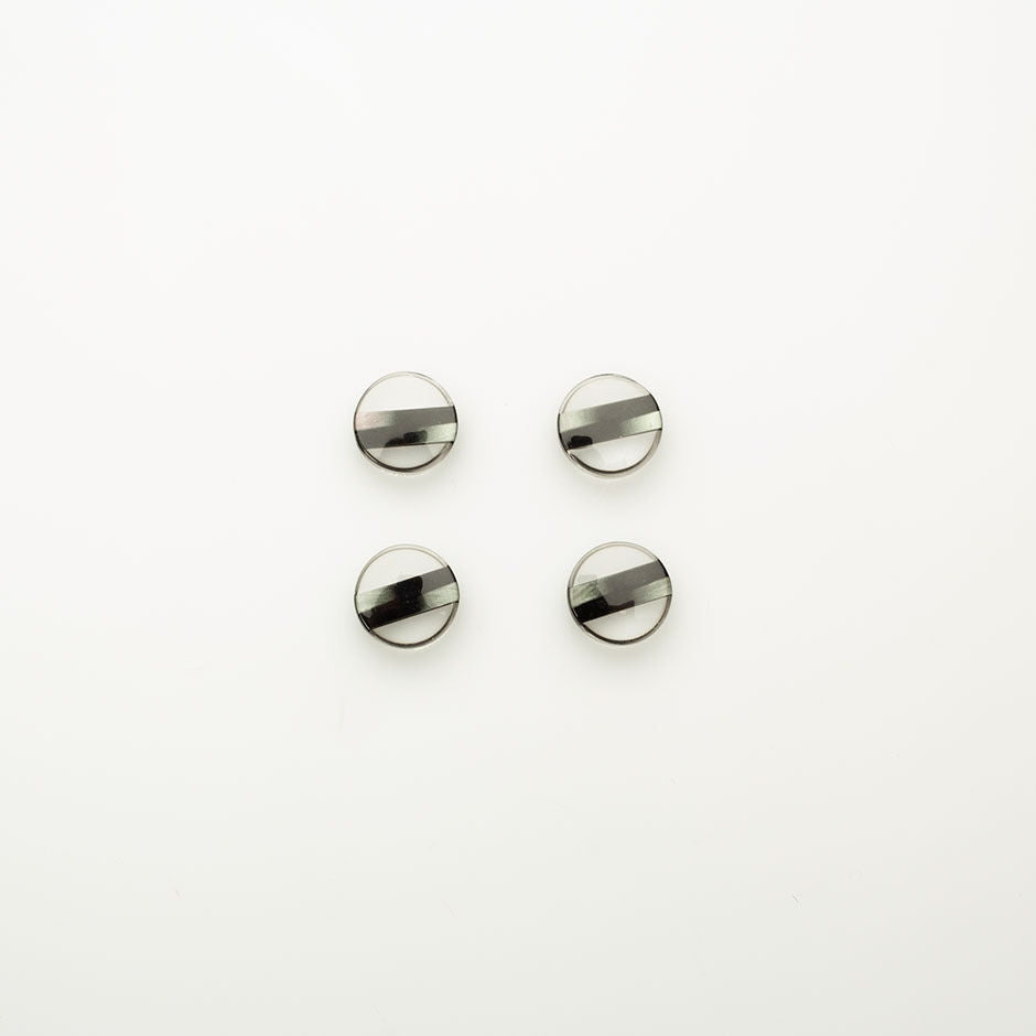 Grey & Black Striped Clear Button - Small