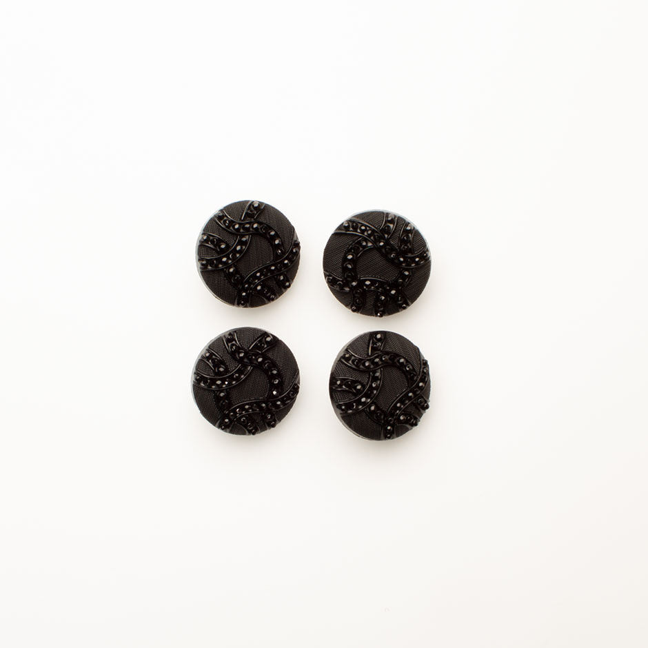 Black 'Sparkly Swirl' Button - Medium
