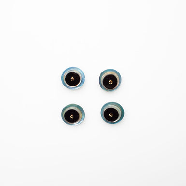Pearlised Blue, Black & Ivory Round Button - Small