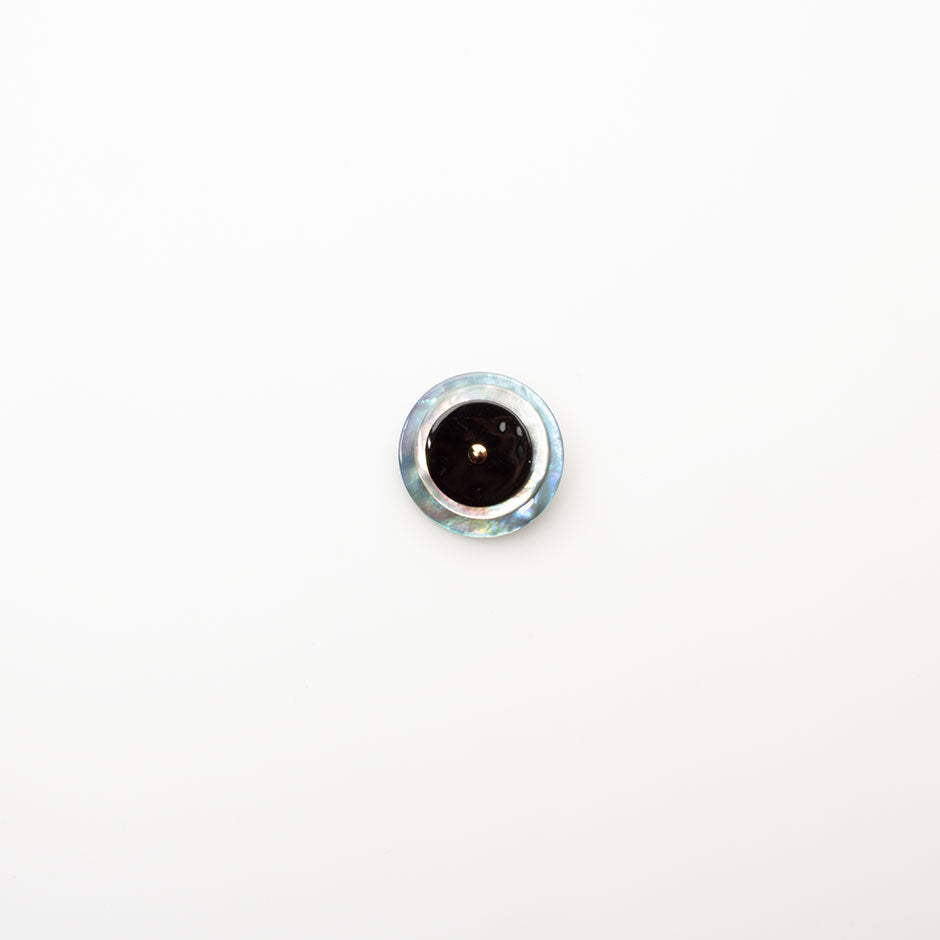 Pearlised Blue, Black & Ivory Round Button - Large