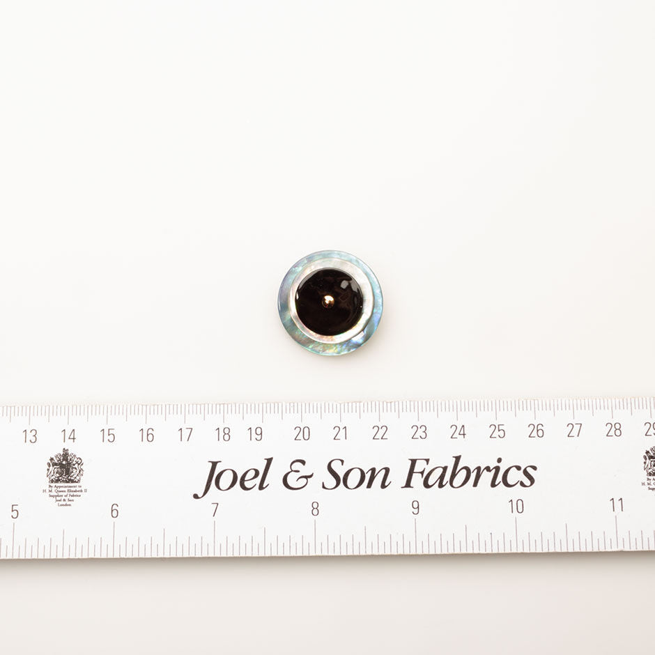 Pearlised Blue, Black & Ivory Round Button - Large