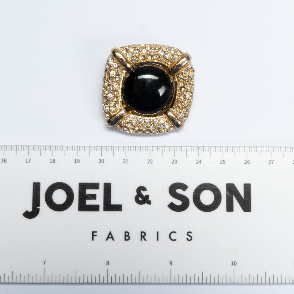 Large Black Centre Diamanté Gold Button