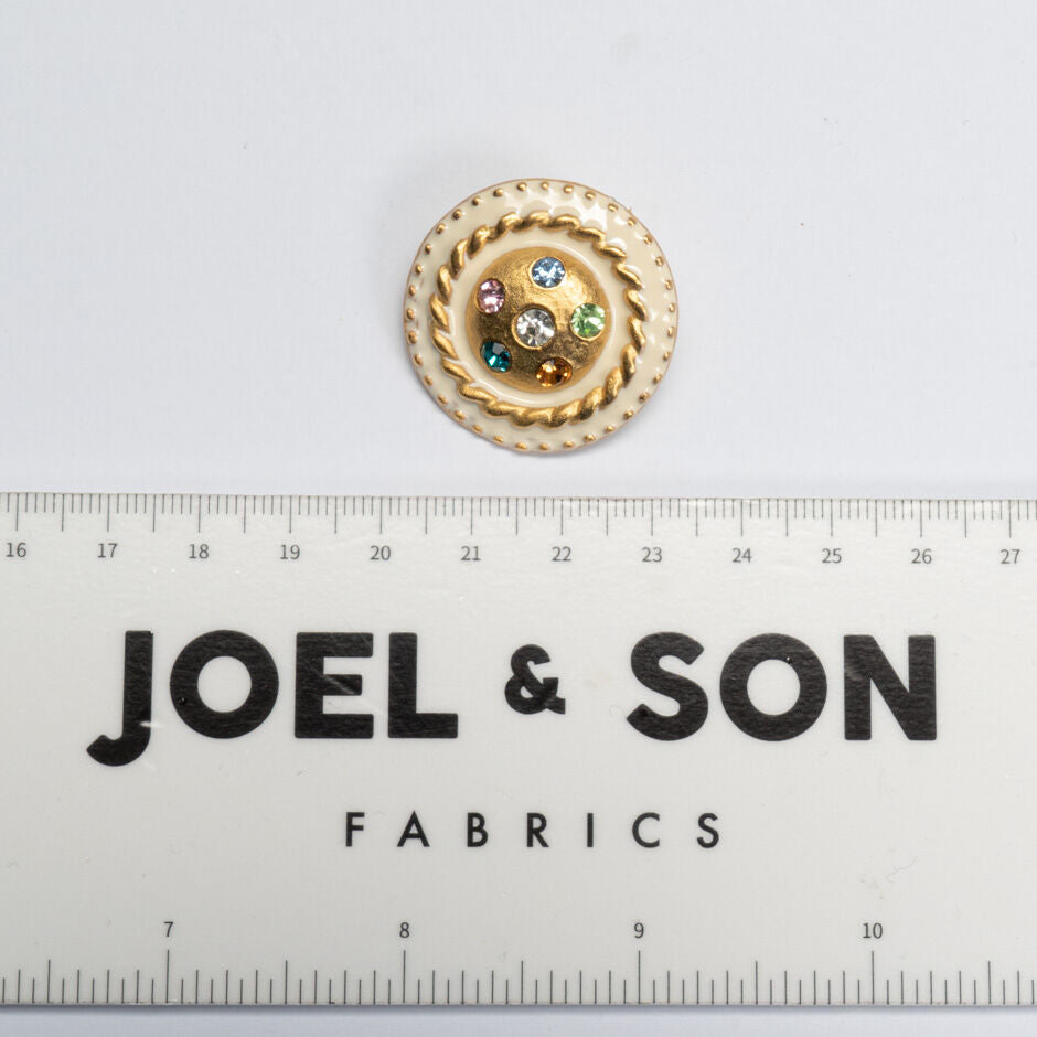 Round Brushed Gold & Ivory Diamanté Button