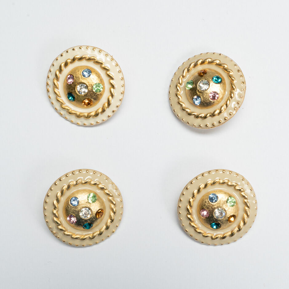 Round Brushed Gold & Ivory Diamanté Button