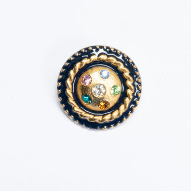 Round Brushed Gold & Black Diamanté Button